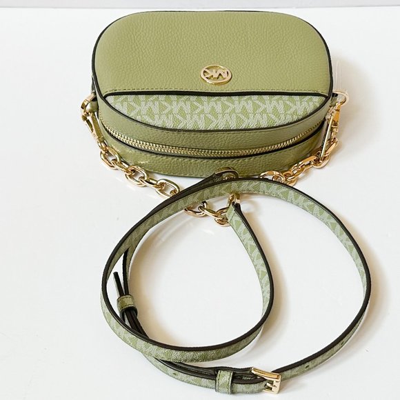 Michael Kors Jet Set Glam Small Oval Camera Crossbody Bag MK Light Sage Multi - Picture 7 of 13